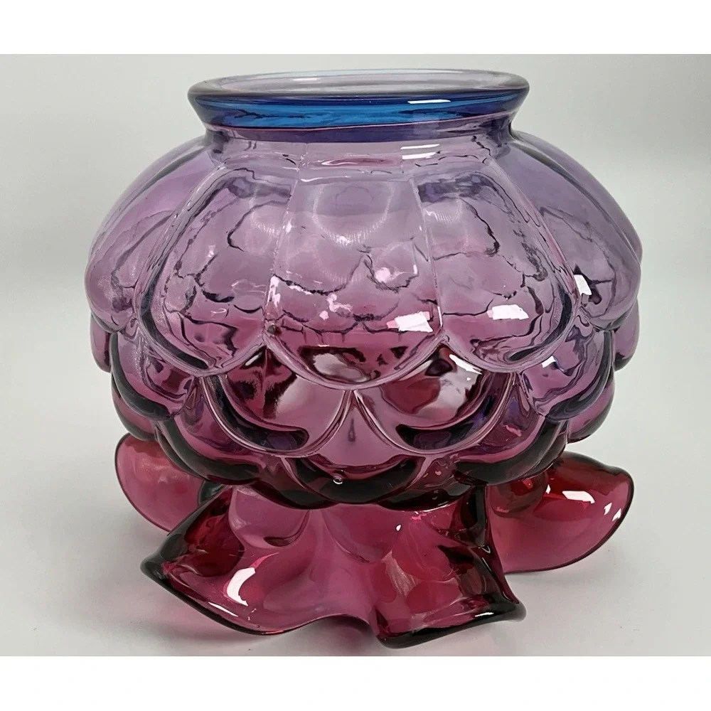 Fenton Mulberry Jacqueline Art Glass Vase Ruffled Rose Bowl Fish Scale Pattern